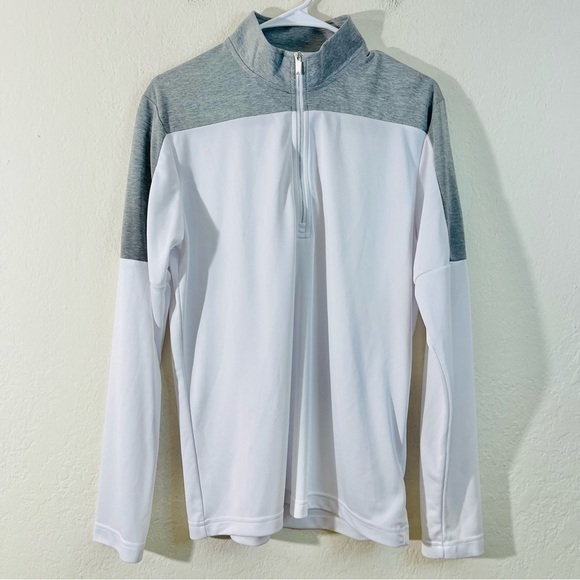 Adidas Activewear Quarter Zip Long Sleeve Pullover Top Size Small Gray/White - Picture 1 of 10